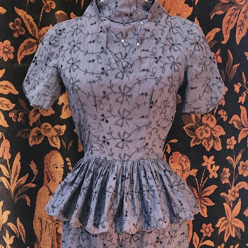 1940s Eyelet Peplum Dress